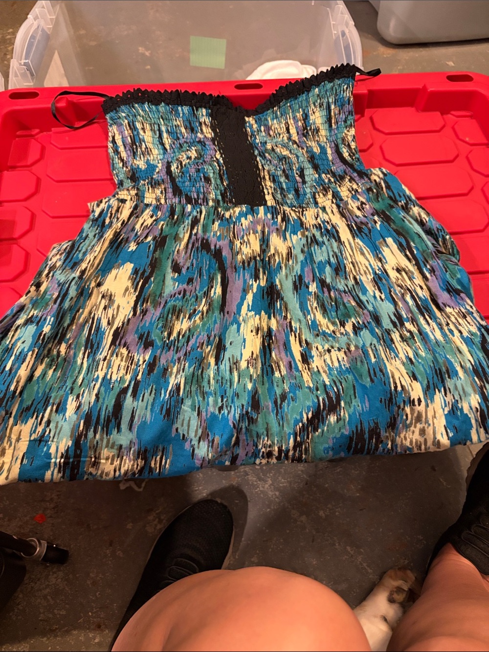 Angie Teal Blue Multicolor Smocked Maxi Skirt